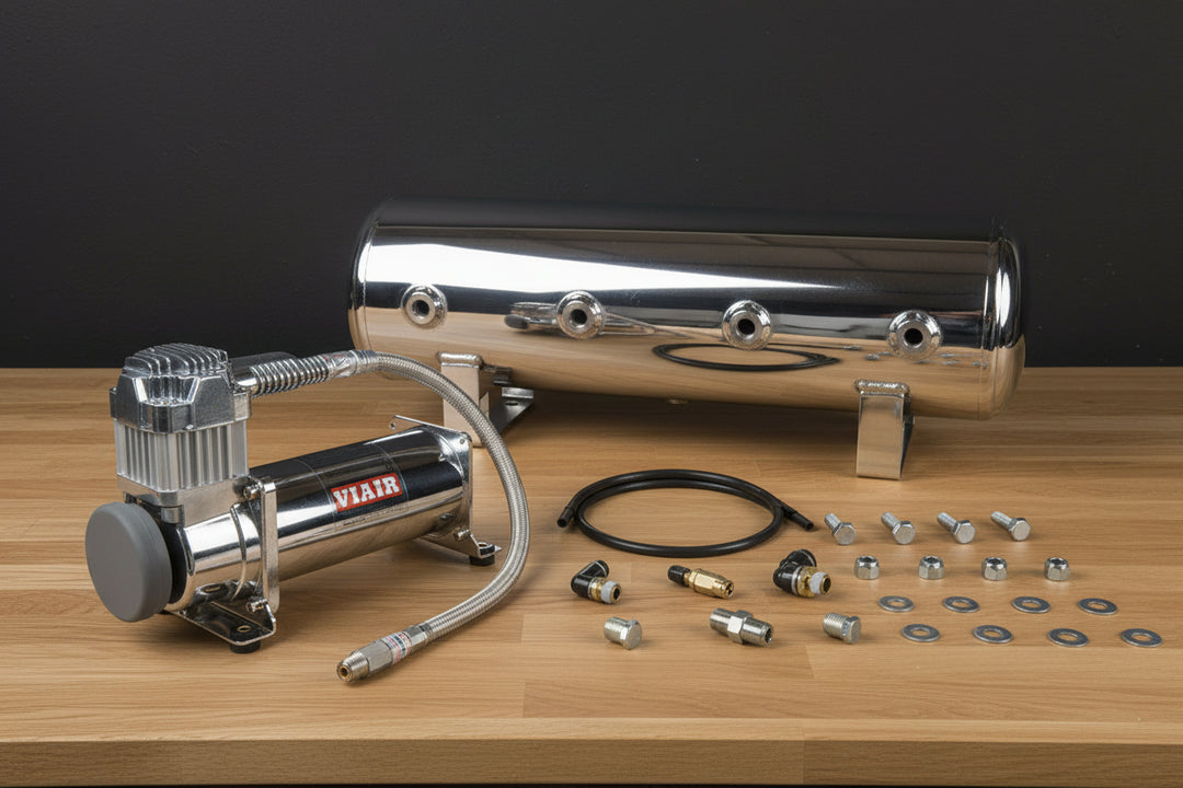 Polished Air Tank + Viair 444c Chrome Compressor Kit